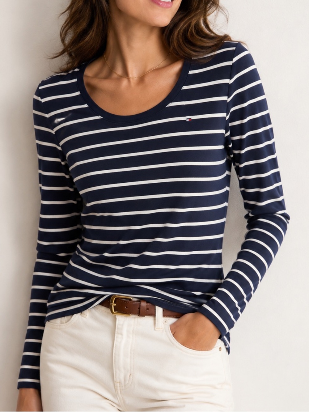 TOMMY HILFIGER Navy Breton Stripe Long Sleeve Preppy Coastal Fisherman Top S